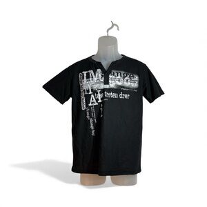 SHANGE New Style DIQI Punk Style Henley Neck T Shirt Graphic Poem Print NWOT Med